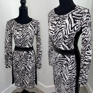 Kardashian Kollection Long Sleeve Zebra Print Slimming Midi Dress (M)